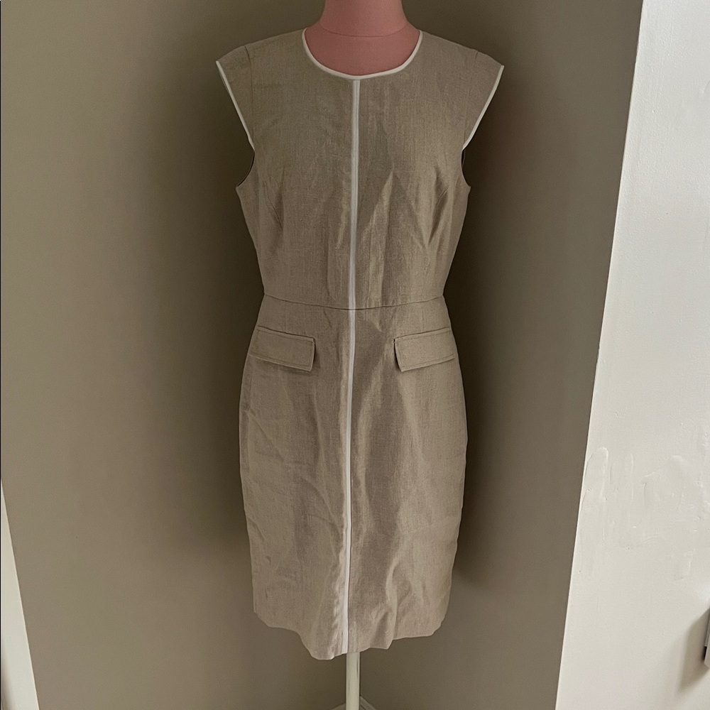 J. Crew Beige Midi Dress with White Trim